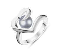 Sterling Silver Grey Pearl Twisted Open Heart Ring LFS-060