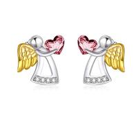 Sterling Silver Guardian Angel Stud Earrings, Birthday Christening Baptism Communion Gifts for Girls Daughter Children