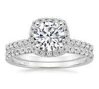 Sterling Silver Half Eternity Engagement Rings 2Pcs Set with 4 Claw Round Cubic Zirconia 7MM for Women, Silver, Size Q 1/2