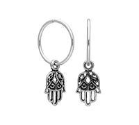 Sterling Silver Hamsa Hand Charm Hoop 12mm Earrings