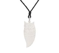 Sterling Silver Hand-Carved Bone Owl Spirit Totem Amulet Necklace - Handmade Bird of Prey Pendant - Intricate Textured Carving on Cord - Unique Tribal Animal Jewellery for Men and Women