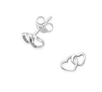 Sterling Silver Heart Earrings - Double open heart Stud Earrings - SIZE: 5mm (1/5TH INCH). Gift boxed. MUCH SMALLER THAN SHOWN - see second photo.. 5020