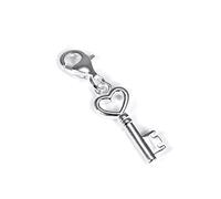 Sterling Silver Heart Key Clip on Charm