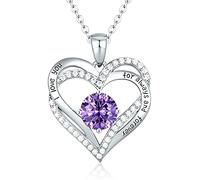 Sterling Silver Heart Pendant, Ladies Necklace 925 Stone Rose/Platinum Necklace Jewelry Gift for Mom Her Wife Girlfriend Anniversary Birthday Mother's Day Valentine's Day (White Gold-02-feb)