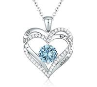 Sterling Silver Heart Pendant, Ladies Necklace 925 Stone Rose/Platinum Necklace Jewelry Gift for Mom Her Wife Girlfriend Anniversary Birthday Mother's Day Valentine's Day (White Gold-03-mar)
