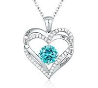 Sterling Silver Heart Pendant, Ladies Necklace 925 Stone Rose/Platinum Necklace Jewelry Gift for Mom Her Wife Girlfriend Anniversary Birthday Mother's Day Valentine's Day (White Gold-12-december)