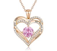 Sterling Silver Heart Pendant, Ladies Necklace 925 Stone Rose/Platinum Necklace Jewelry Gift for Mom Her Wife Girlfriend Anniversary Birthday Mother's Day Valentine's Day (Rose Gold-10-oct)