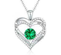 Sterling Silver Heart Pendant, Ladies Necklace 925 Stone Rose/Platinum Necklace Jewelry Gift for Mom Her Wife Girlfriend Anniversary Birthday Mother's Day Valentine's Day (White Gold-05-may)