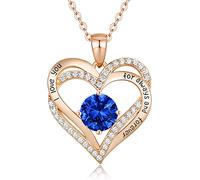Sterling Silver Heart Pendant, Ladies Necklace 925 Stone Rose/Platinum Necklace Jewelry Gift for Mom Her Wife Girlfriend Anniversary Birthday Mother's Day Valentine's Day (Rose Gold-09-sep)
