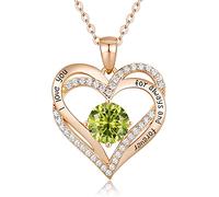 Sterling Silver Heart Pendant, Ladies Necklace 925 Stone Rose/Platinum Necklace Jewelry Gift for Mom Her Wife Girlfriend Anniversary Birthday Mother's Day Valentine's Day (Rose Gold-08-aug)