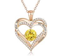 Sterling Silver Heart Pendant, Ladies Necklace 925 Stone Rose/Platinum Necklace Jewelry Gift for Mom Her Wife Girlfriend Anniversary Birthday Mother's Day Valentine's Day (Rose Gold-11- Nov)