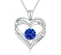 Sterling Silver Heart Pendant, Ladies Necklace 925 Stone Rose/Platinum Necklace Jewelry Gift for Mom Her Wife Girlfriend Anniversary Birthday Mother's Day Valentine's Day (White Gold-09-sep)