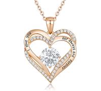 Sterling Silver Heart Pendant, Ladies Necklace 925 Stone Rose/Platinum Necklace Jewelry Gift for Mom Her Wife Girlfriend Anniversary Birthday Mother's Day Valentine's Day (Rose Gold-04-apr)