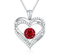 Sterling Silver Heart Pendant, Ladies Necklace 925 Stone Rose/Platinum Necklace Jewelry Gift for Mom Her Wife Girlfriend Anniversary Birthday Mother's Day Valentine's Day (White Gold-01-jan)