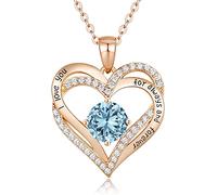 Sterling Silver Heart Pendant, Ladies Necklace 925 Stone Rose/Platinum Necklace Jewelry Gift for Mom Her Wife Girlfriend Anniversary Birthday Mother's Day Valentine's Day (Rose Gold-03-mar)
