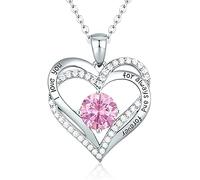 Sterling Silver Heart Pendant, Ladies Necklace 925 Stone Rose/Platinum Necklace Jewelry Gift for Mom Her Wife Girlfriend Anniversary Birthday Mother's Day Valentine's Day (White Gold-10-oct)