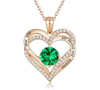 Sterling Silver Heart Pendant, Ladies Necklace 925 Stone Rose/Platinum Necklace Jewelry Gift for Mom Her Wife Girlfriend Anniversary Birthday Mother's Day Valentine's Day (Rose Gold-05-may)
