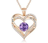 Sterling Silver Heart Pendant, Ladies Necklace 925 Stone Rose/Platinum Necklace Jewelry Gift for Mom Her Wife Girlfriend Anniversary Birthday Mother's Day Valentine's Day (Rose Gold-02-feb)