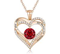 Sterling Silver Heart Pendant, Ladies Necklace 925 Stone Rose/Platinum Necklace Jewelry Gift for Mom Her Wife Girlfriend Anniversary Birthday Mother's Day Valentine's Day (Rose Gold-07-july)