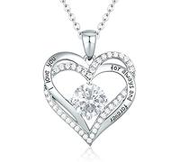 Sterling Silver Heart Pendant, Ladies Necklace 925 Stone Rose/Platinum Necklace Jewelry Gift for Mom Her Wife Girlfriend Anniversary Birthday Mother's Day Valentine's Day (White Gold-04-apr)