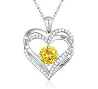 Sterling Silver Heart Pendant, Ladies Necklace 925 Stone Rose/Platinum Necklace Jewelry Gift for Mom Her Wife Girlfriend Anniversary Birthday Mother's Day Valentine's Day (White Gold-11-nov)