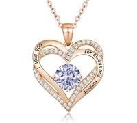 Sterling Silver Heart Pendant, Ladies Necklace 925 Stone Rose/Platinum Necklace Jewelry Gift for Mom Her Wife Girlfriend Anniversary Birthday Mother's Day Valentine's Day