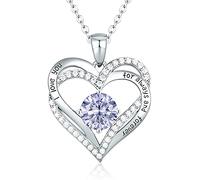 Sterling Silver Heart Pendant, Ladies Necklace 925 Stone Rose/Platinum Necklace Jewelry Gift for Mom Her Wife Girlfriend Anniversary Birthday Mother's Day Valentine's Day (White Gold-06-jun)
