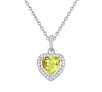Sterling Silver Heart Pendant Necklace for Women Exquisite S925 Silver Peridot Necklace Shining Cubic Zirconia Neck Accessory Jewellery Gifts for Women Girls