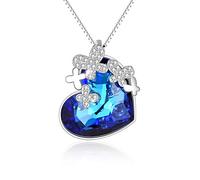 Sterling Silver Heart Pendant Necklace with Crystal From Austria Heart Butterfly Pendant Jewellery Mum Silver Necklace Birthday Mother's Day Gift (Style A-Butterfly)