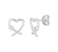 Sterling Silver Heart Stud Earrings for Women 14K Gold Plated S925 Genuine Sterling Silver Hallmark for Women Sensitive Ears Hypoallergenic Earrings Gift For Her (Heart with Crystal 11mmx10mm)