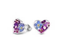 Sterling Silver Heart Stud Earrings Made With Real Flowers Purple Mix