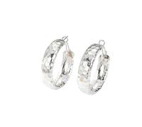 Sterling Silver Hexagon Pattern Hoop Earrings, Geometric Design, Polished Finish