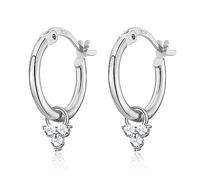 Sterling Silver Hoop Drop Earrings for Women, Hypoallergenic Silver Small Huggie Hoop Earrings with Trinity Cubic Zirconia Drop Hoop Earrings Birthday Christmas Wedding Jewellery Gift for Ladies Girls