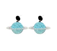 Sterling Silver Hoop Earrings Fashion Planet Earrings Acrylic Universe Saturn Advanced Personality (Blue, One Size)