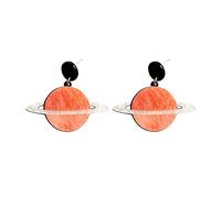 Sterling Silver Hoop Earrings Fashion Planet Earrings Acrylic Universe Saturn Advanced Personality (Orange, One Size)
