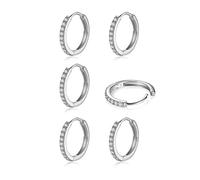 Sterling Silver Hoop Earrings for Women, 3 pairs Cubic Zirconia Earrings Hypoallergenic Huggie Small Hoop Earrings