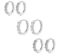 Sterling Silver Hoop Earrings for Women, 3 Pairs Silver Small Huggie Hoop Earrings Set | Hypoallergenic Cubic Zirconia Daisy Hoop Flower Earring Jewellery Gifts for Ladies Teens Girls, 10mm*2 / 12mm*1