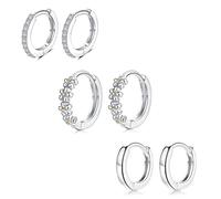 Sterling Silver Hoop Earrings for Women, 3 Pairs Small Huggie Hoop Earrings Set | Hypoallergenic Daisy Cubic Zirconia Twisted Hoops Earring Jewelry for Men Girls, (8mm*2 / 10mm*1)