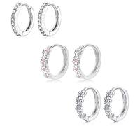 Sterling Silver Hoop Earrings for Women, Dainty Small Huggie Hoop Earrings | Hypoallergenic Daisy Color Cubic Zirconia Hoops Earring Jewellery Gifts for Ladies Girls