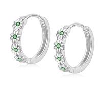 Sterling Silver Hoop Earrings for Women, Dainty Small Huggie Hoop Earrings | Hypoallergenic Daisy Green Cubic Zirconia Flower Hoops Earring Jewellery Gifts for Ladies Girls Birthday Wedding, 12mm Hoop