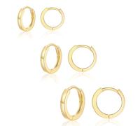 Sterling Silver Hoop Earrings for Women Grils | 3 Pairs Small Gold Hypoallergenic 2mm Thin Sleeper Huggie Hinged Hoops Set Jewelry Gifts for Birthday Multiple Piercing, 8/10/12mm