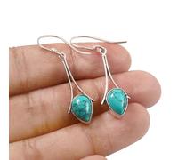Sterling Silver Hoop Earrings for Women - Handmade Pear Cabochon Gemstone Jewelry, 7x10 mm - Boho, Dangle, Everyday & Statement Gift,Silver Drop Earrings For Women BY SILVESTO INDIA (Turquoise)
