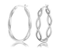 Sterling Silver Hoop Earrings for Women, Twisted Silver Hoops Earrings, Hypoallergenic Oval Huggies Hoop Earrings Jewellery Gifts for Birthday Christmas