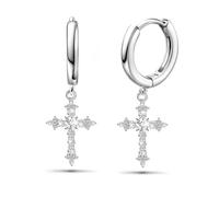 Sterling Silver Hoop Earrings for Women White Gold Cubic Zirconia Hoop Earrings Cuff Cartilage Hypoallergenic Sparkling Cross Huggie Earrings for Men Women Easter Jewelry Gifts