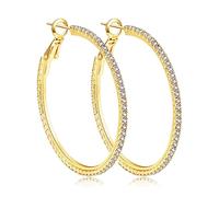 Sterling Silver Hoop Earrings S925 Large Rhinestone Silver Hoop Earrings for Women Thin Cubic Zirconia Large Silver Hoop Earrings, Copper, No Gemstone