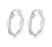Sterling Silver Hoop Earrings, Silver Hoop Earrings for Women Girls, Silver Hoops Twist Sleeper Huggies Earrings, 20mm Hypoallergenic Earrings Cubic Zirconia Jewellery Gift