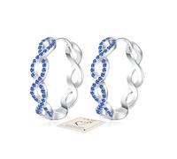 Sterling Silver Hoop Earrings, Silver Hoops Earrings for Women, Small Huggies Earrings Blue Earrings with Cubic Zirconia CZ Sleeper Earrings Birthday Jewellery Gift for Women