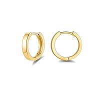 Sterling Silver Hoops Earrings for Women, 925 Sterling Silver Post Small Hoop Earrings, Yellow Gold Plated 12mm Hypoallergenic Sleeper Cartilage Hoops Huggie Hinged Earrings for Women Girls