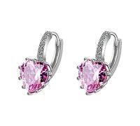 Sterling Silver Hoops Earrings For Women Hearts, Silver Earrings For Women Dangling, Flat Back Earringss Earring Zircon Hoops Earringss Teen Heart Clip Huggie Love Girls Earring Fashion