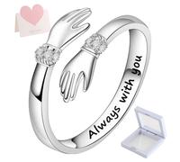 Sterling Silver Hug Ring for Mother's Day Mum Women, Adjustable Hugging Hands Open Ring With Card, Engraved Words Symbol of Love Spiritual Protection Gift for Daughter Mom Friend Sister Wife Birthday